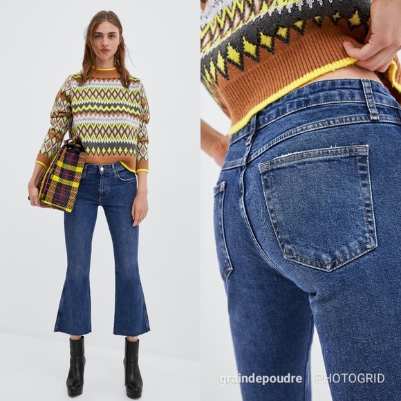 Zara Cropped Hi-Rise Flare Culotte Jeans 36 4 S - Picture 1 of 5